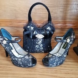 Beverly Feldman Lace Peep Toe Heels